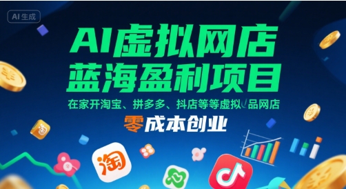 AI虚拟网店蓝海盈利项目，在家开淘宝、拼多多、抖店等虚拟品网店，零成本创业-zhangyuwc