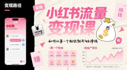 小红书流量变现课，如何从第一个粉丝就开始挣钱-zhangyuwc