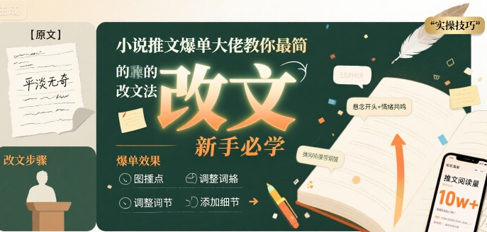小说推文爆单大佬教你最简单的改文方法实操课，新手必学-zhangyuwc