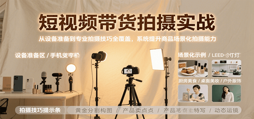 短视频带货拍摄实战，从设备准备到专业拍摄技巧全覆盖，系统提升商品场景化拍摄能力-zhangyuwc