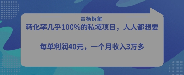 转化率最高的私域项目，每单利润40-50米，月入过1w-zhangyuwc