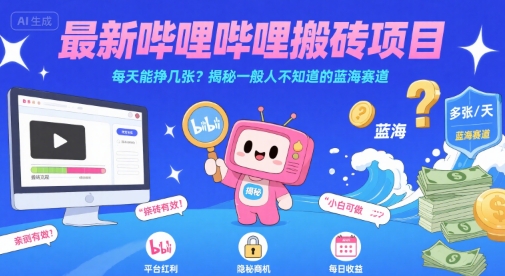 最新哔哩哔哩上B站搬砖项目，每天能挣几张？揭秘一般人不知道的蓝海赛道-zhangyuwc