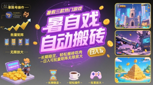 暑假三款热门游戏自动搬砖，长期稳定，轻松搬砖吃肉，日入1k ，可批量矩阵无限放大【揭秘】-zhangyuwc
