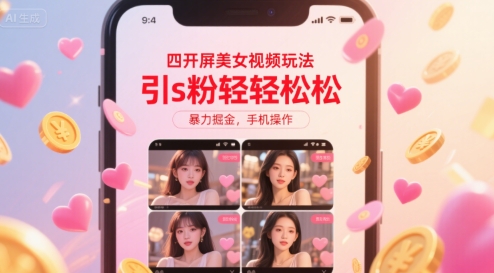 四开屏美女视频玩法，引s粉轻轻松松，暴力掘金，手机操作【揭秘】-zhangyuwc