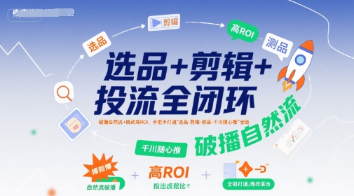 选品+剪辑+投流全闭环，破播自然流+撬动高ROI，手把手打通“选品-剪辑-测品-千川随心推”全链-zhangyuwc