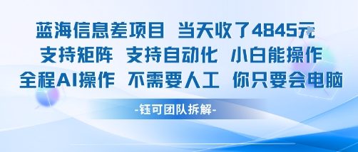 蓝海信息差项目当天收米1k+ 支持矩阵支持自动化小白能操作全程AI操作不需要人工你只要会电脑-zhangyuwc