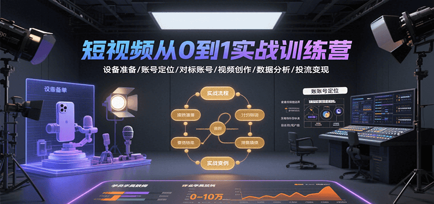 短视频从0到1实战训练营：设备准备/账号定位/对标账号/视频创作/数据分析/投流变现-zhangyuwc