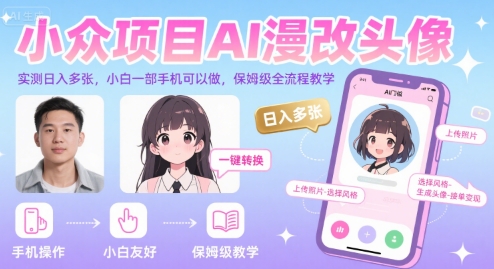 小众项目AI漫改头像，实测日入多张，小白一部手机可以做，保姆级全流程教学-zhangyuwc