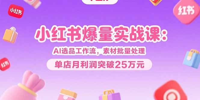 小红书爆量实战课：AI选品工作流，素材批量处理，单店月利润突破25万元-zhangyuwc