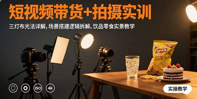 短视频带货+拍摄实训：三灯布光法详解,场景搭建逻辑拆解,饮品零食实景教学-zhangyuwc