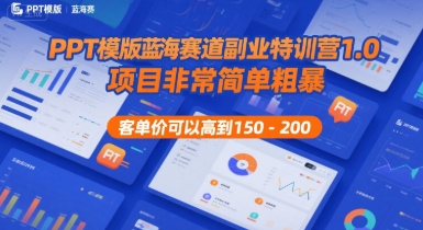 PPT模版蓝海赛道副业特训营1.0，项目非常简单粗暴，客单价可以高到150-200-zhangyuwc