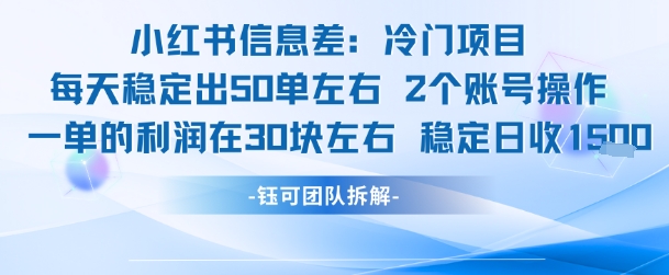 小红书信息差冷门项目一单利润30块每天稳定1.5k左右2个账号操作-zhangyuwc