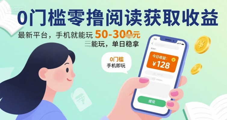 0门槛零撸阅读获取收益：最新平台，手机就能玩，单日稳拿 50-3张 【揭秘】-zhangyuwc