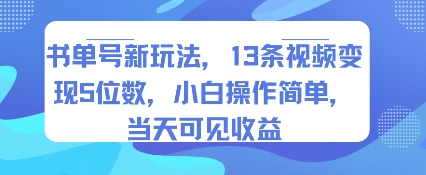 书单号新玩法，13条视频变现5位数，小白操作简单，当天可见收益-zhangyuwc