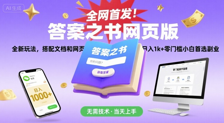全网首发！答案之书网页版，全新玩法，搭配文档和网页，日入1k+零门槛小白首选副业【揭秘】-zhangyuwc