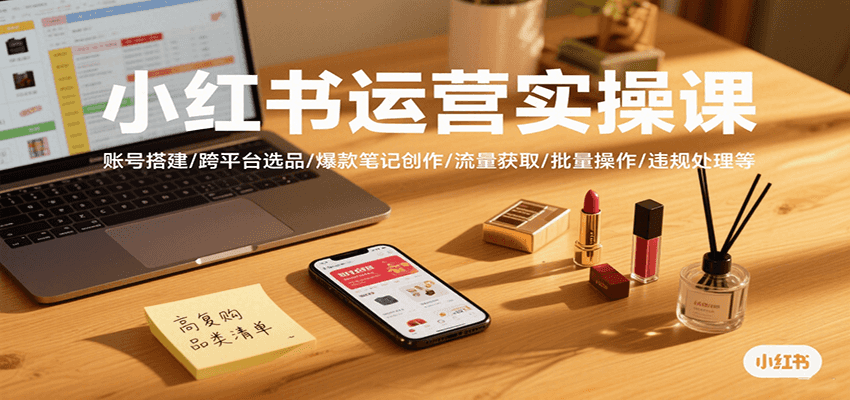 小红书运营实操课，账号搭建/跨平台选品/爆款笔记创作/流量获取/批量操作/违规处理等-zhangyuwc