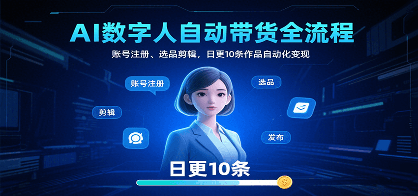 AI数字人自动带货全流程：账号注册、选品剪辑，日更10条作品自动化变现-zhangyuwc