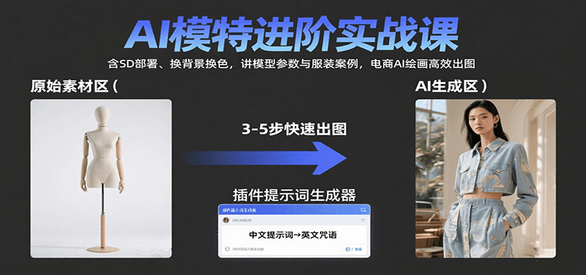 AI模特进阶实战课：含SD部署、换背景换色，讲模型参数与服装案例，电商AI绘画高效出图-zhangyuwc