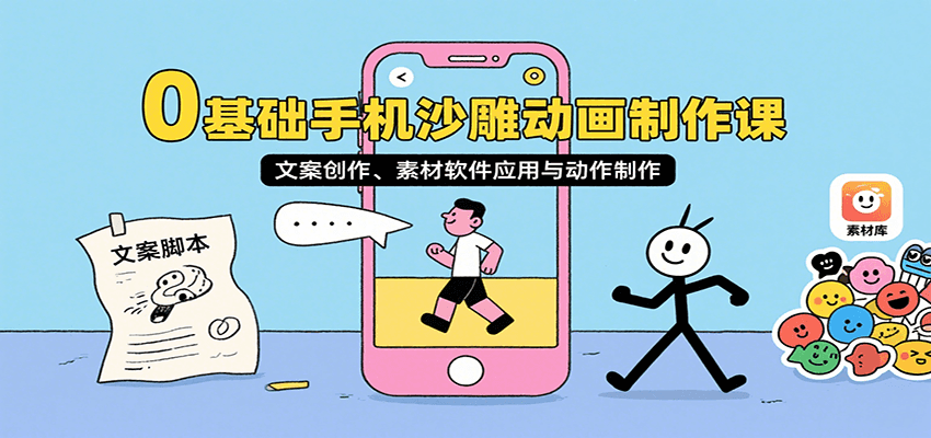 0基础手机沙雕动画制作课，文案创作、素材软件应用与动作制作-zhangyuwc