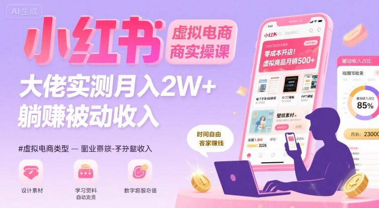 小红书虚拟电商，大佬实测月入2W+，实现被动收入-zhangyuwc