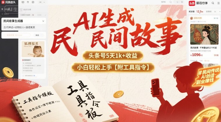 AI生成民间故事，头条号5天1k+，小白轻松上手【附工具指令】-zhangyuwc