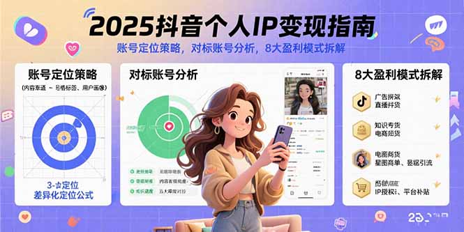 2025抖音个人IP变现指南，账号定位策略，对标账号分析，8大盈利模式拆解-zhangyuwc