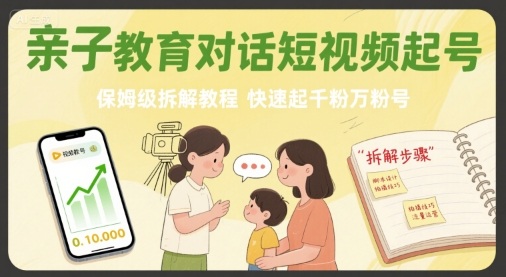 亲子教育对话短视频起号，保姆级拆解教程，快速起千粉万粉号-zhangyuwc