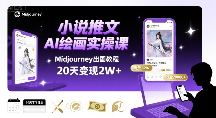 小说推文干货分享之AI绘画MJ出图实操课，用Midjourney做小说推文，20天挣2w-zhangyuwc