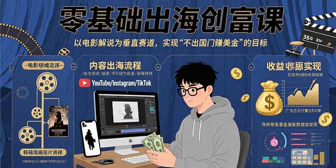 零基础出海创富课：以电影解说为垂直赛道，实现不出国门赚美金的目标-zhangyuwc