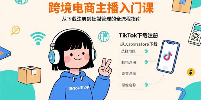 跨境电商主播入门课，TikTok下载注册，支付工具配置，社媒账号管理全流程-zhangyuwc