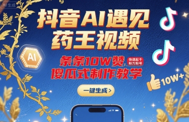 抖音AI遇见药王视频，条条10W赞，快速起千粉万粉号，傻瓜式制作教学-zhangyuwc