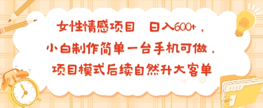 女性情感项目 小白制作简单一台手机可做 项目模式后续自然升大客单 日入6张-zhangyuwc