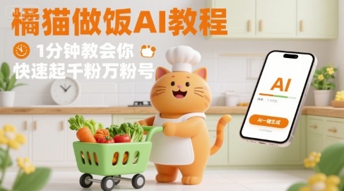 有趣的橘猫买菜做饭视频，用AI一键搞定，1分钟教会你，快速起千粉万粉号-zhangyuwc