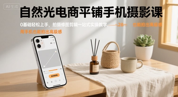 自然光电商平铺手机摄影课，0基础轻松上手，拍摄修图剪辑一站式实操教学，用手机也能拍出高级感-zhangyuwc