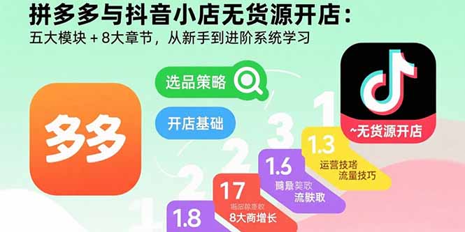 拼多多与抖音小店无货源开店：五大模块+8大章节，从新手到进阶系统学习-zhangyuwc