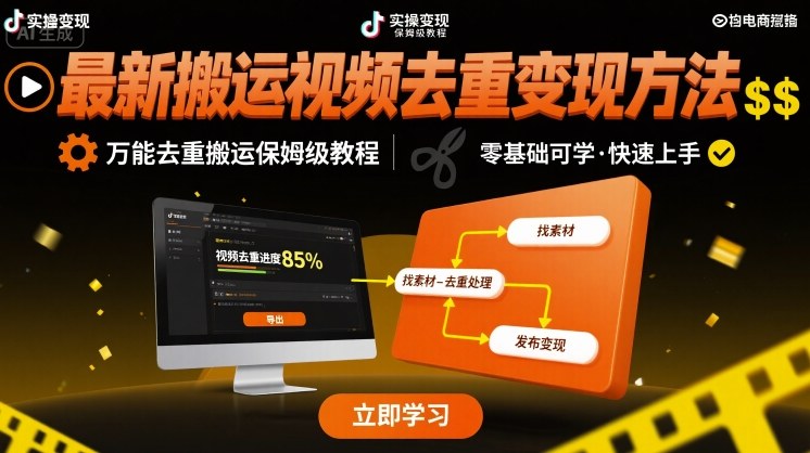 最新搬运视频去重变现方法，万能去重搬运保姆级教程-zhangyuwc