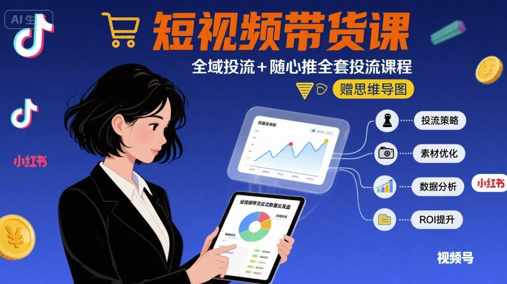 最新短视频带货课，全域投流+随心推全套投流课程+思维导图-zhangyuwc