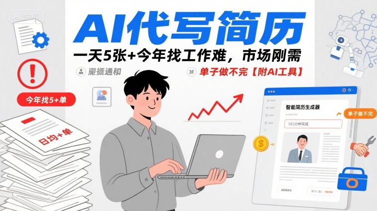 AI代写简历，一天5张+今年找工作难，市场刚需，单子做不完【附AI工具】-zhangyuwc
