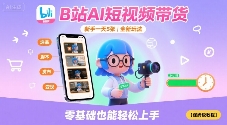 B站AI短视频带货，新手一天5张，全新玩法【保姆级教程】-zhangyuwc