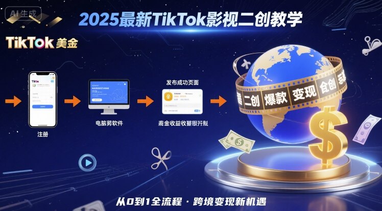 2025年最新TikTok影视二创教学，从注册到发布撸美金全流程，跨境变现新机遇-zhangyuwc