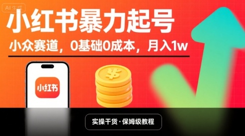 小红书暴力起号，小众赛道，0基础0成本，月入1w-zhangyuwc