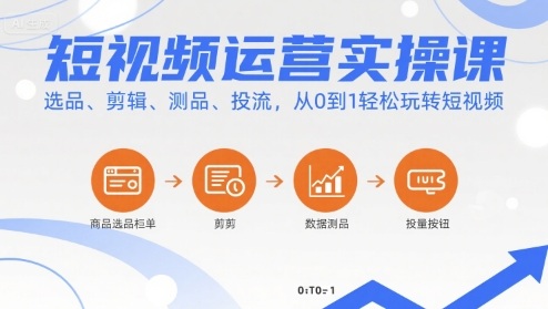 短视频运营实操课，选品、剪辑、测品、投流，从0到1轻松玩转短视频-zhangyuwc