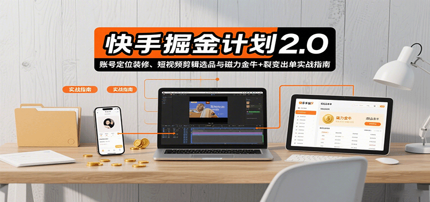 快手掘金计划2.0，账号定位装修、短视频剪辑选品与磁力金牛+裂变出单实战指南-zhangyuwc