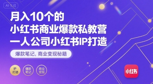 月入10个的小红书商业爆款私教营，一人公司小红书IP打造，爆款笔记，商业变现秘籍-zhangyuwc
