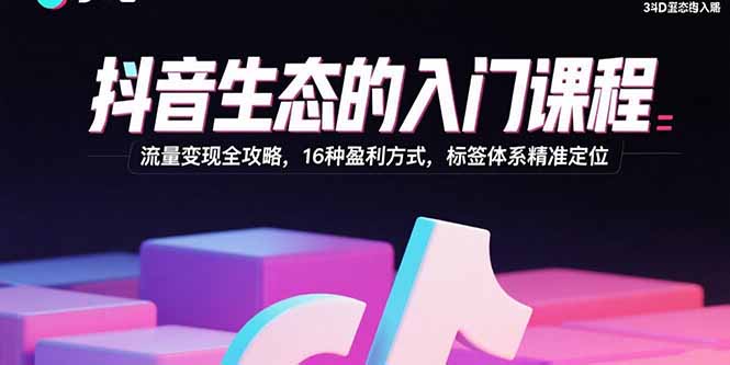 抖音生态的入门课程：流量变现全攻略，16种盈利方式，标签体系精准定位-zhangyuwc
