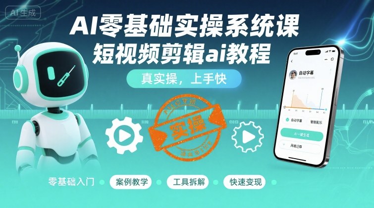 AI零基础实操系统课，短视频剪辑ai教程，真实操，上手快-zhangyuwc