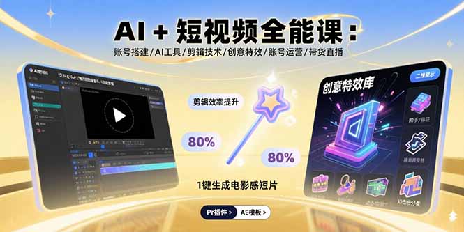 AI+短视频全能课：账号搭建/AI工具/剪辑技术/创意特效/账号运营/带货直播-zhangyuwc