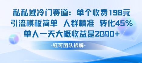 私域冷门赛道单个收费198米引流模板简单人群精准 45%的转化率单人一天大概收益多张-zhangyuwc