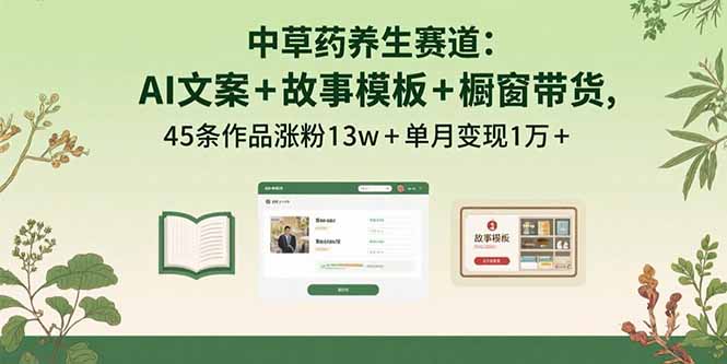 中草药养生赛道：AI文案+故事模板+橱带货，45条作品涨粉13w+单月变现1万+-zhangyuwc