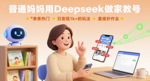 普通妈妈用Deepseek做家教号，条条热门，日变现1k+的玩法，直接抄作业-zhangyuwc